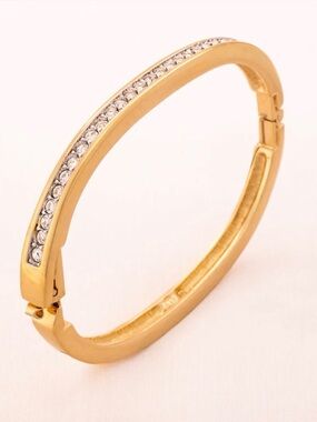 Swarovski traditional Gold-Tone Crystal Hinged Bangle